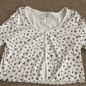 Aeropostale Long Sleeve White Floral Crop Top